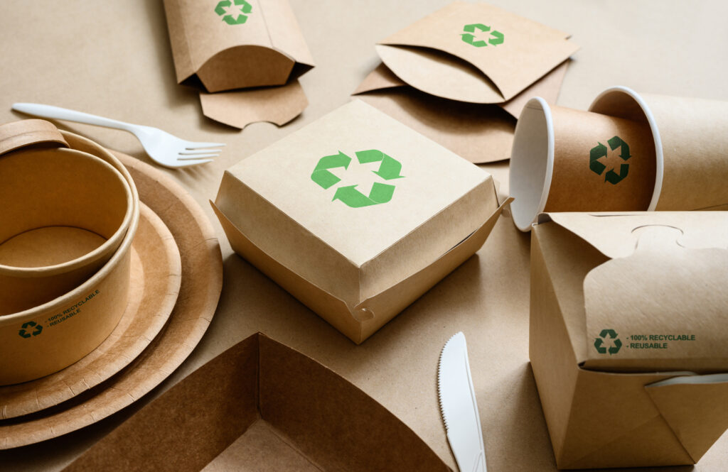 Afbreekbare kartonnen of papieren wegwerpverpakking