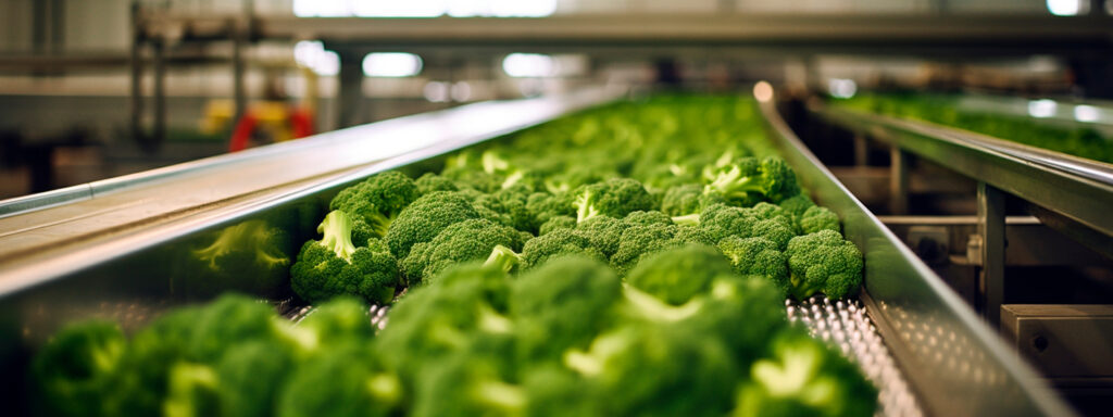 verse broccoli van het land bij een groenteteler in het magazijn op de productielijn